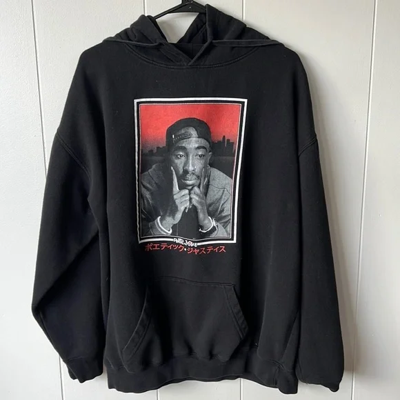 Tops Poetic Justice Black Hoodie Pullover Womens Size 2xl Tupac